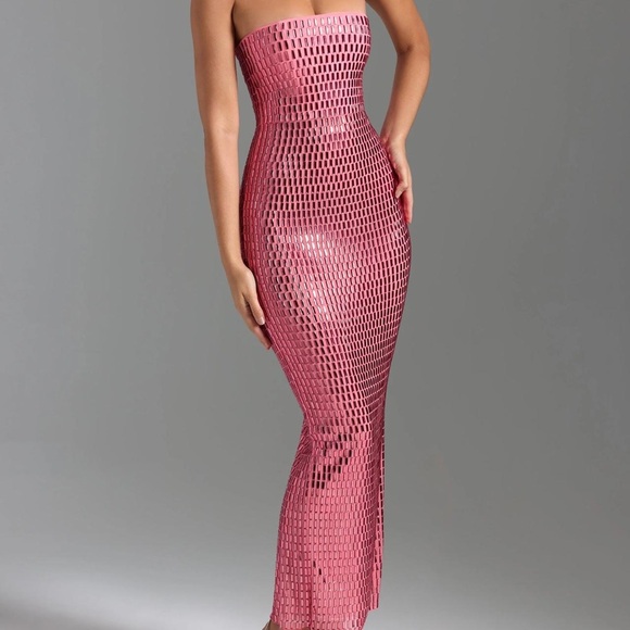 Oh Polly Dresses & Skirts - Strapless Pink Mesh Sequin Evening Gown